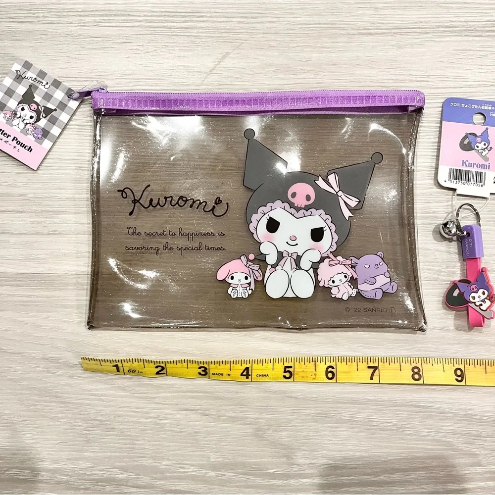 BUNDLE!!  Sanrio Kuromi vinyl pouch and Keychain Set
